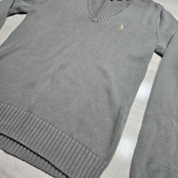Ralph Lauren Sport Sweater Womens Medium Sage Green V-neck Cotton Preppy Casual - Picture 5 of 10